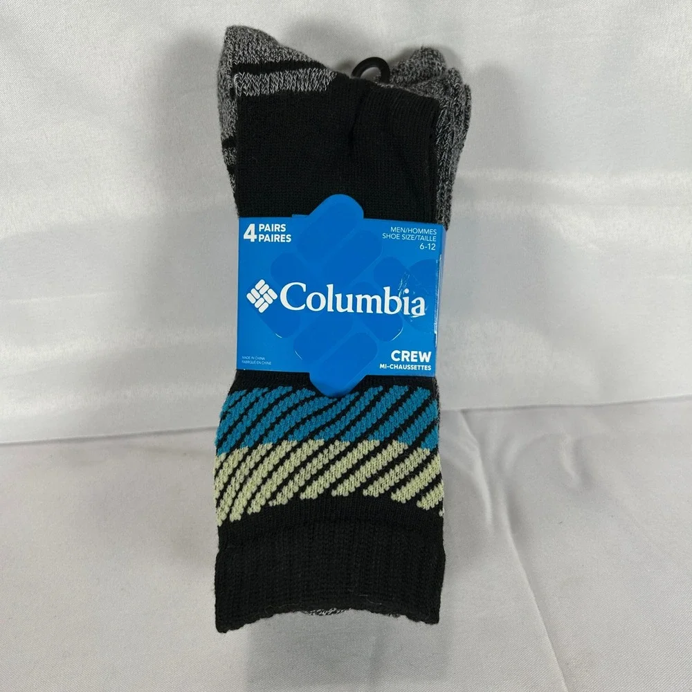 Columbia Mens 4 Pack Crew Socks Wool Blend Size 6-12 RCB035MMEBK14PR Black Multi